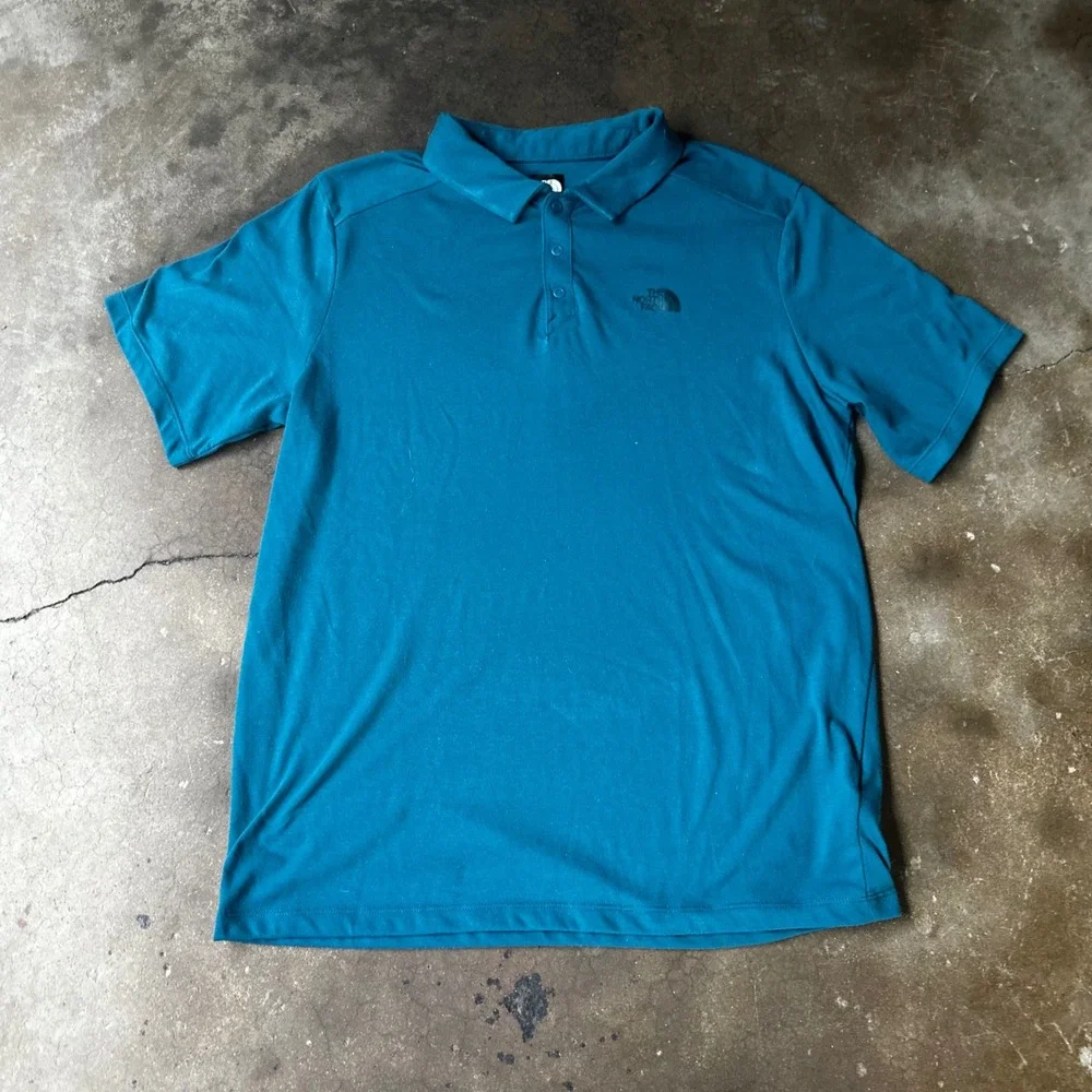 The North Face Polo Shirt Mens Large Teal Excellent FlashDry Short Sleeve Hiking